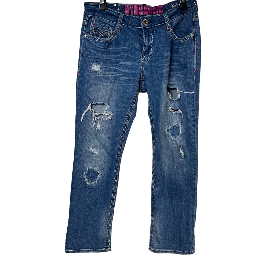 HYDRAULIC Gramercy Jeans 7/8 Blue Distressed Ripped Skinny Stretch Boho Y2K